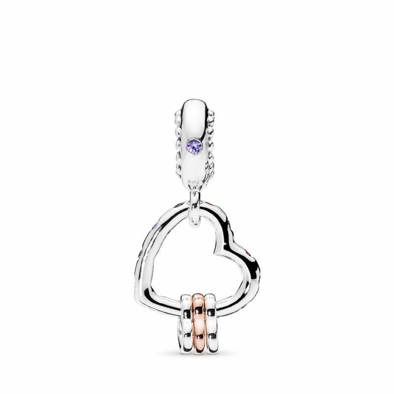 Pandora Heart Highlights Dangle Charm - Pandora Rose/Sterling Silver/Purple/Mixed Stones/Cubic Zirco